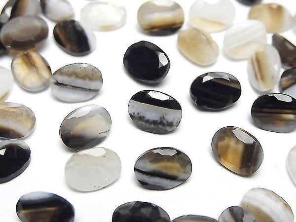 [Video] Black Stripe Agate Loose stone Oval Faceted 8x6mm 10pcs