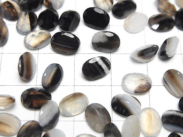 [Video] Black Stripe Agate Loose stone Oval Faceted 8x6mm 10pcs