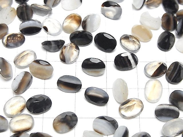 [Video] Black Stripe Agate Loose stone Oval Faceted 8x6mm 10pcs