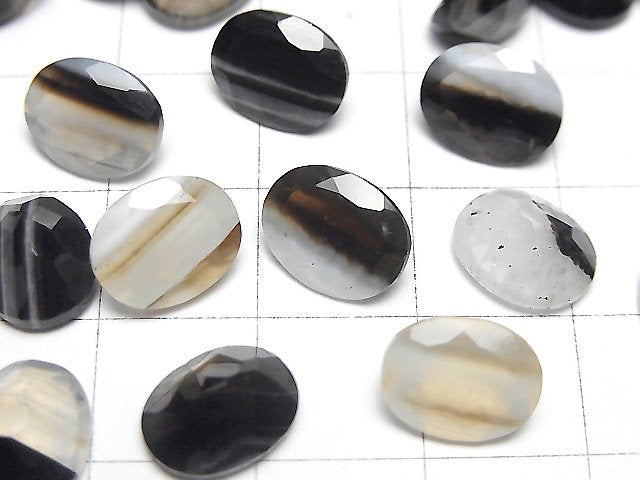 [Video] Black Stripe Agate Loose stone Oval Faceted 10x8mm 5pcs