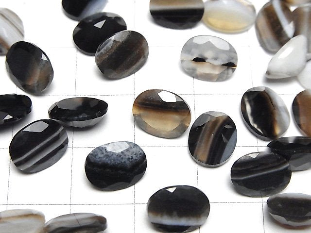 [Video] Black Stripe Agate Loose stone Oval Faceted 10x8mm 5pcs