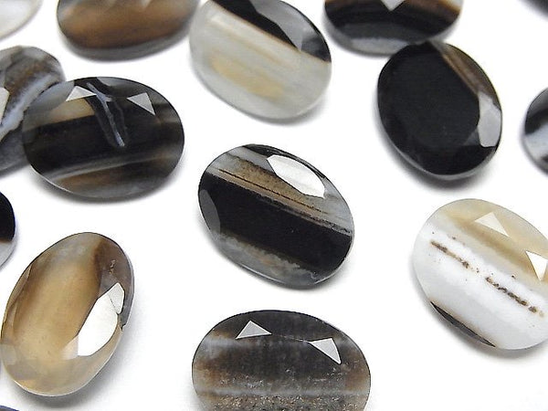 [Video] Black Stripe Agate Loose stone Oval Faceted 16x12mm 2pcs