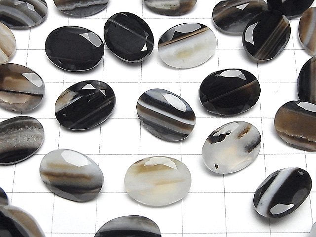 [Video] Black Stripe Agate Loose stone Oval Faceted 16x12mm 2pcs