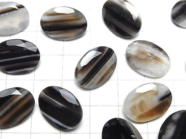 [Video] Black Stripe Agate Loose stone Oval Faceted 18x13mm 2pcs