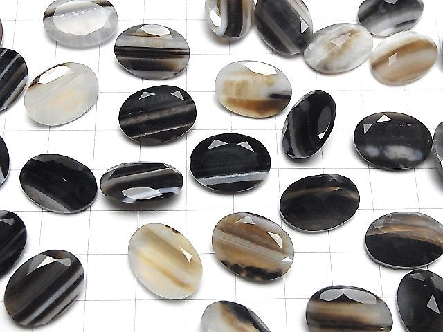 [Video] Black Stripe Agate Loose stone Oval Faceted 18x13mm 2pcs