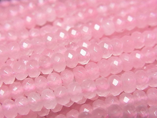 High Quality! Pink color Jade Faceted Button Rondelle 4x4x2.5mm 1strand beads (aprx.13inch/33cm)