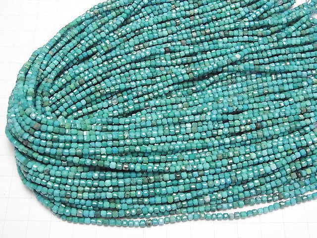 [Video]High Quality! Magnesite Turquoise Cube Shape 2.5x2.5x2.5mm [Green] 1strand beads (aprx.15inch/37cm)