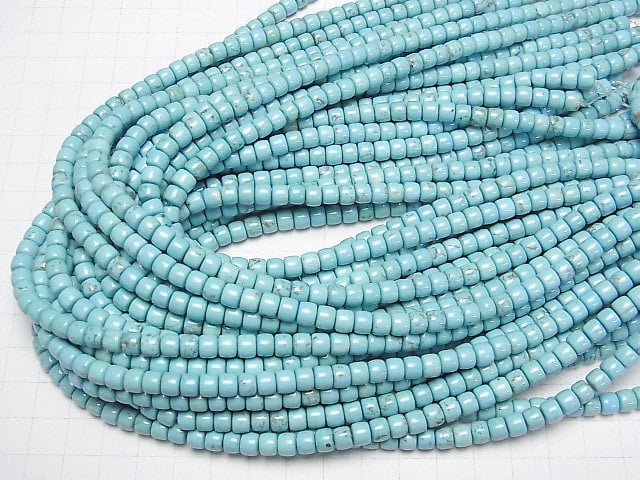 [Video]Magnesite Turquoise Roundel (Heishi)6x6x4mm 1strand beads (aprx.15inch/37cm)