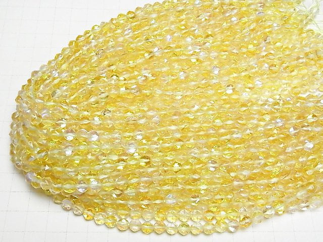 [Video]High Quality! Yellow Luna Flash Star Faceted Round 6mm 1strand beads (aprx.15inch/36cm)