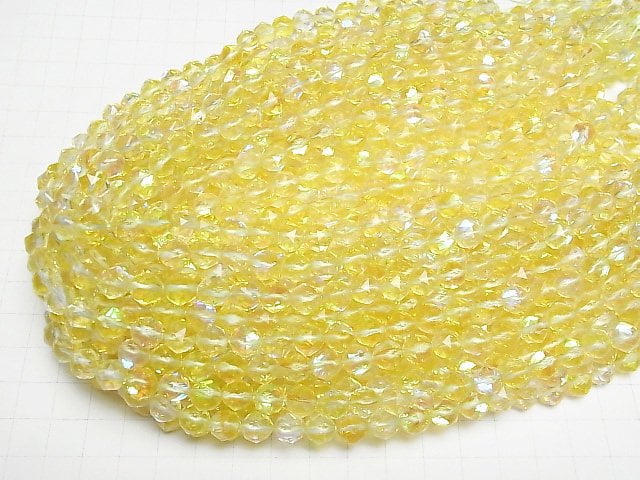 [Video]High Quality! Yellow Luna Flash Star Faceted Round 8mm 1strand beads (aprx.15inch/36cm)