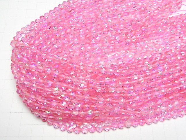 [Video]High Quality! Pink Luna Flash Star Faceted Round 6mm 1strand beads (aprx.15inch/36cm)