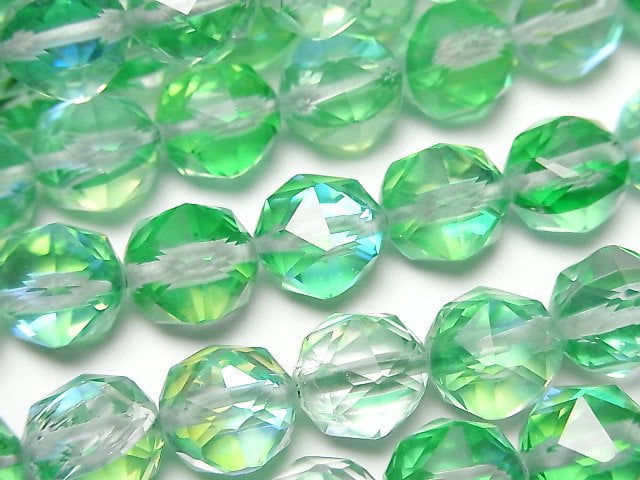 [Video]High Quality! Green Luna Flash Star Faceted Round 10mm 1strand beads (aprx.14inch/35cm)