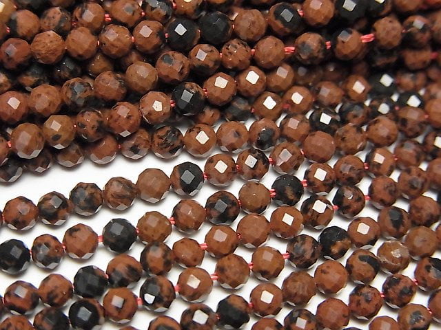 [Video]High Quality! Mahogany Obsidian Faceted Round 3mm 1strand beads (aprx.15inch/38cm)