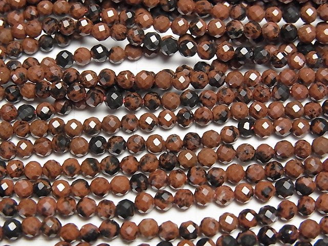 [Video]High Quality! Mahogany Obsidian Faceted Round 3mm 1strand beads (aprx.15inch/38cm)