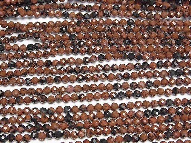 [Video]High Quality! Mahogany Obsidian Faceted Round 3mm 1strand beads (aprx.15inch/38cm)