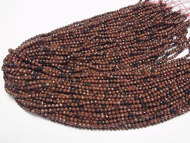 [Video]High Quality! Mahogany Obsidian Faceted Round 3mm 1strand beads (aprx.15inch/38cm)