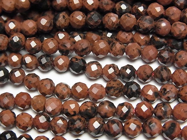 [Video]High Quality! Mahogany Obsidian Faceted Round 4.5mm 1strand beads (aprx.15inch/37cm)