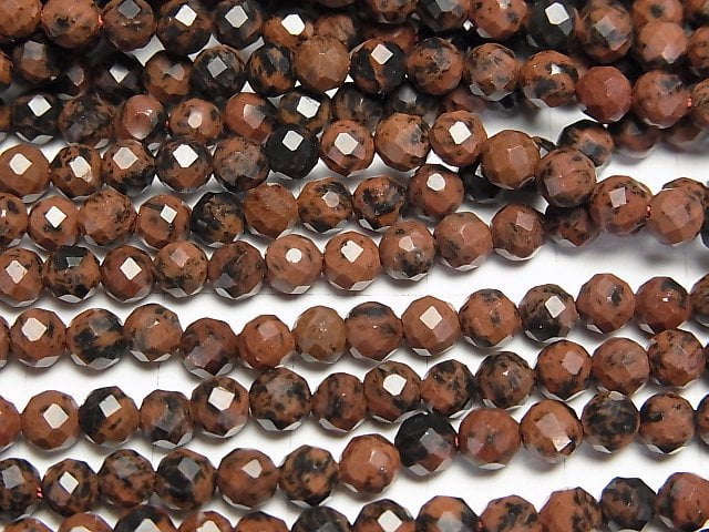 [Video]High Quality! Mahogany Obsidian Faceted Round 4.5mm 1strand beads (aprx.15inch/37cm)