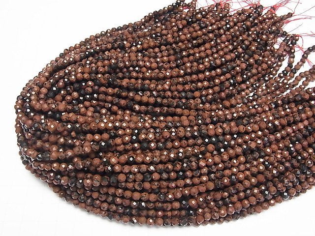 [Video]High Quality! Mahogany Obsidian Faceted Round 4.5mm 1strand beads (aprx.15inch/37cm)