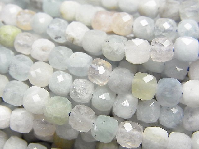 [Video]High Quality! Beryl Mix (Multicolor Aquamarine) AA Cube Shape 4x4x4mm 1strand beads (aprx.15inch/36cm)