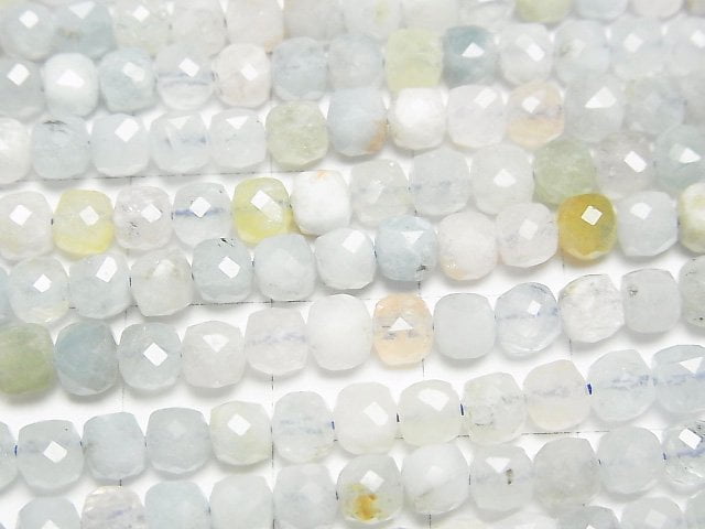 [Video]High Quality! Beryl Mix (Multicolor Aquamarine) AA Cube Shape 4x4x4mm 1strand beads (aprx.15inch/36cm)