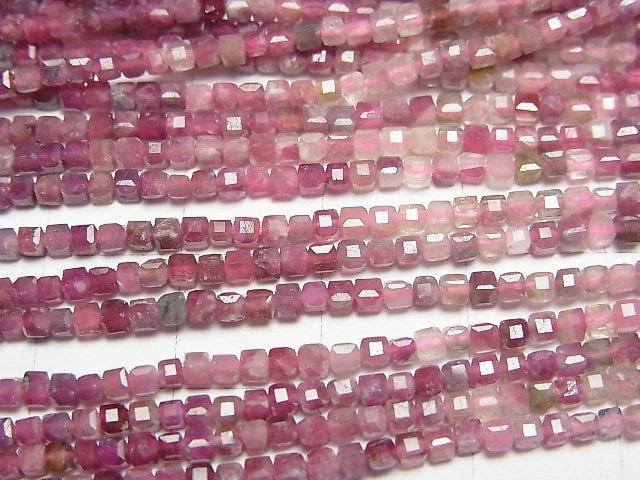 [Video]High Quality! Pink Tourmaline AA+ Cube Shape 2x2x2mm 1strand beads (aprx.15inch/37cm)