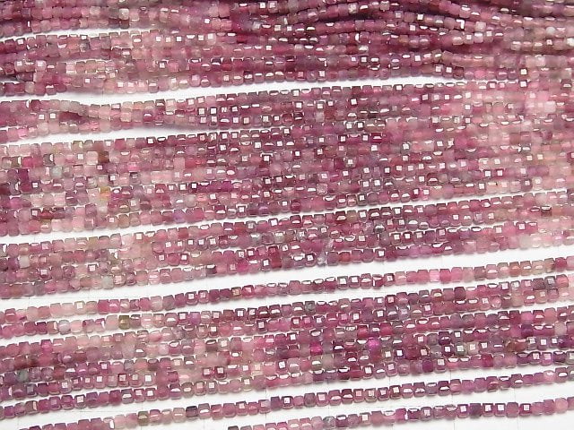 [Video]High Quality! Pink Tourmaline AA+ Cube Shape 2x2x2mm 1strand beads (aprx.15inch/37cm)