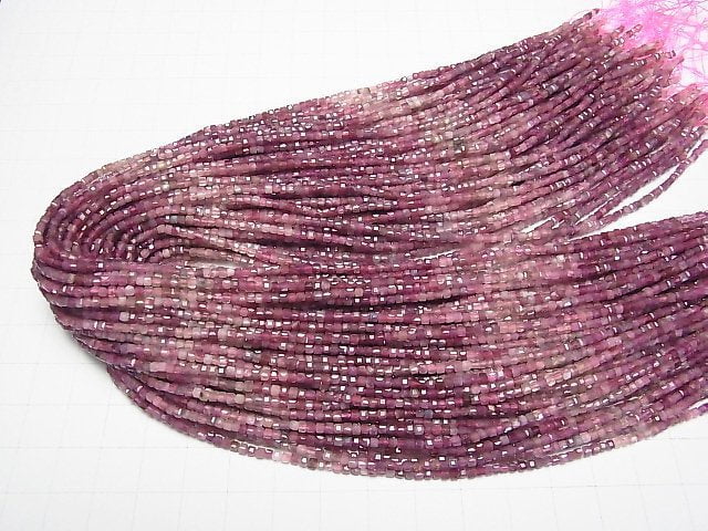 [Video]High Quality! Pink Tourmaline AA+ Cube Shape 2x2x2mm 1strand beads (aprx.15inch/37cm)