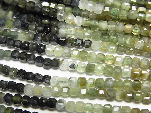 [Video]High Quality! Green Tourmaline AA+ Cube Shape 2.5x2.5x2.5mm 1strand beads (aprx.15inch/36cm)