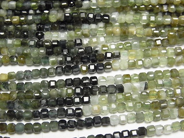 [Video]High Quality! Green Tourmaline AA+ Cube Shape 2.5x2.5x2.5mm 1strand beads (aprx.15inch/36cm)