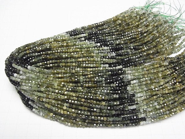 [Video]High Quality! Green Tourmaline AA+ Cube Shape 2.5x2.5x2.5mm 1strand beads (aprx.15inch/36cm)