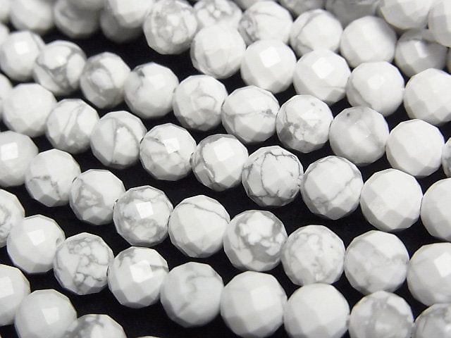 [Video]High Quality! Howlite Magnesite 64Faceted Round 6mm 1strand beads (aprx.15inch/37cm)