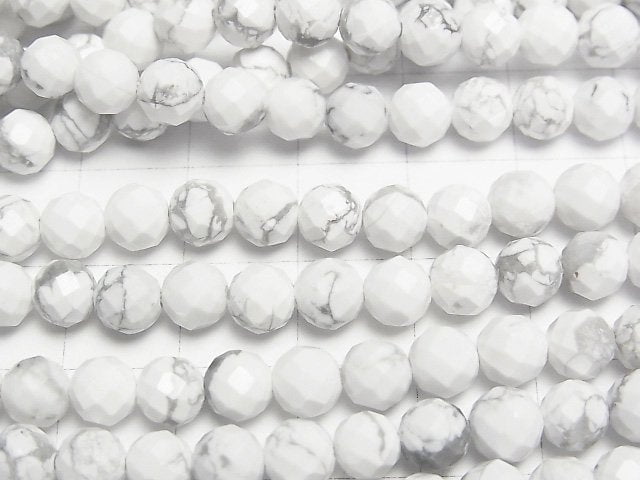 [Video]High Quality! Howlite Magnesite 64Faceted Round 6mm 1strand beads (aprx.15inch/37cm)