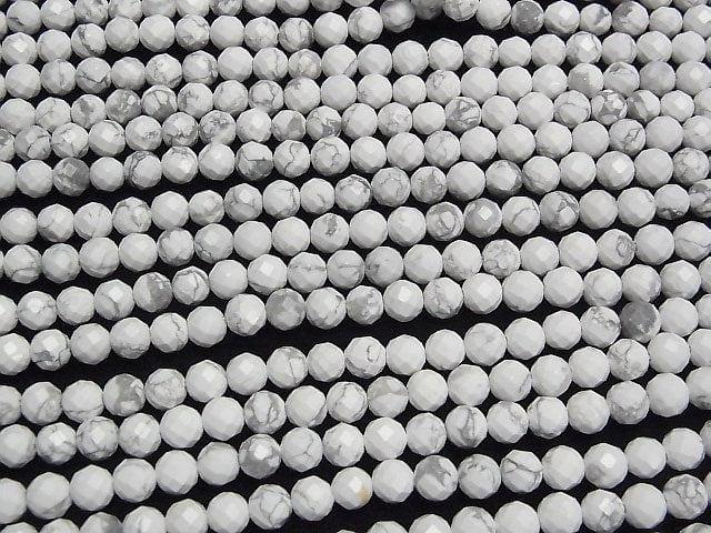 [Video]High Quality! Howlite Magnesite 64Faceted Round 6mm 1strand beads (aprx.15inch/37cm)