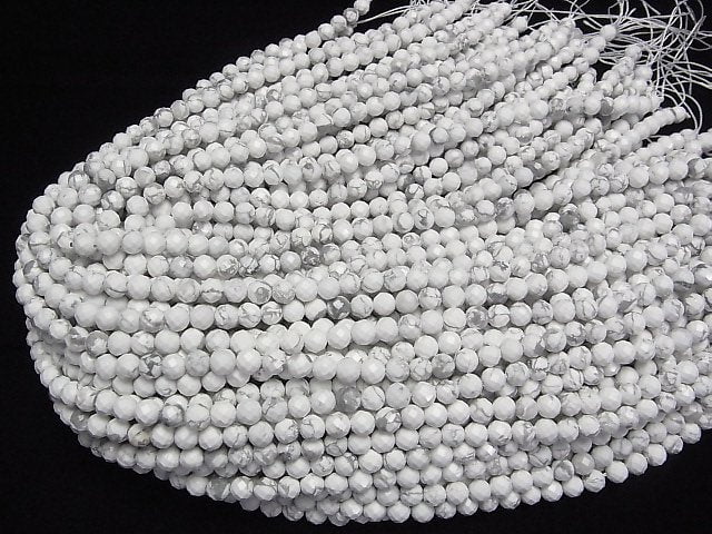 [Video]High Quality! Howlite Magnesite 64Faceted Round 6mm 1strand beads (aprx.15inch/37cm)