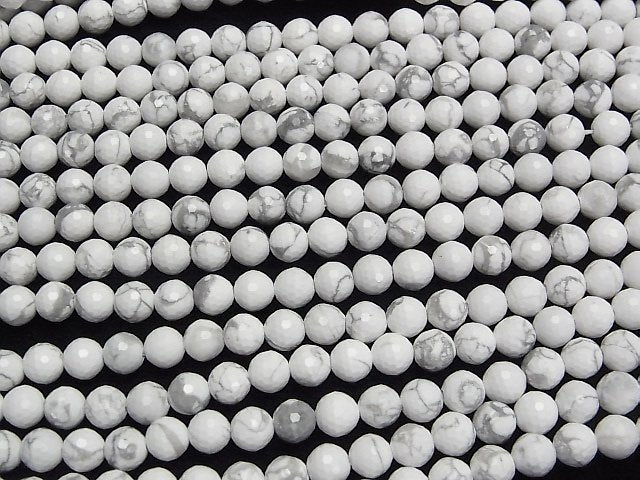 [Video]High Quality! Howlite Magnesite 128Faceted Round 6mm 1strand beads (aprx.15inch/37cm)