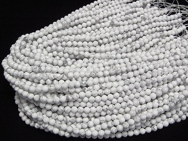 [Video]High Quality! Howlite Magnesite 128Faceted Round 6mm 1strand beads (aprx.15inch/37cm)