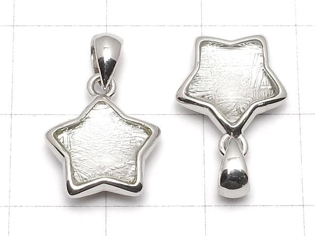 Pendentif motif étoile en météorite (Muonionalusta) 11x11mm Argent 925 1pc