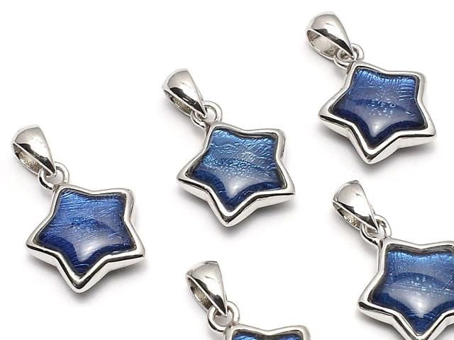 Meteorite (Muonionalusta) Star Motif Pendant, 11x11mm, Blue, Silver925