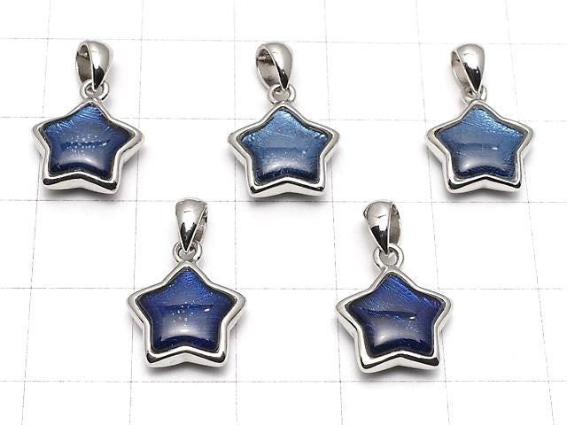 Pendentif météorite (Muonionalusta) motif étoile, 11x11mm, bleu, argent 925