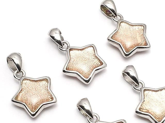 Meteorite (Muonionalusta) Star Motif Pendant, 11x11mm, Pink Gold, Silver925