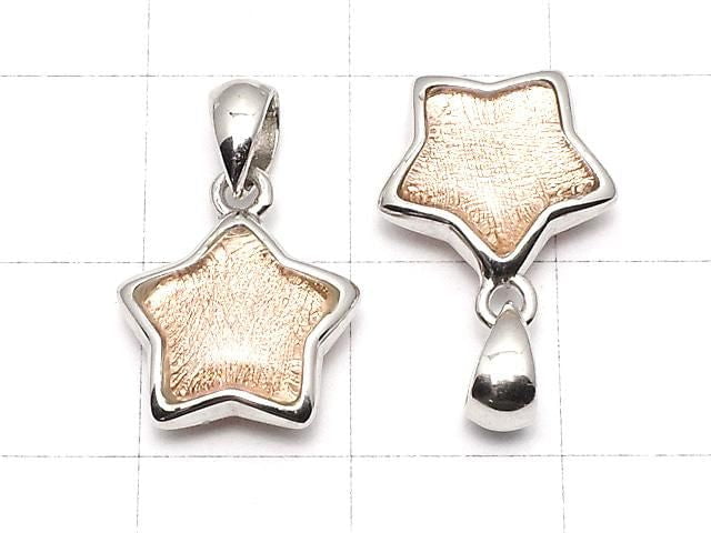 Meteorite (Muonionalusta) Star Motif Pendant, 11x11mm, Pink Gold, Silver925