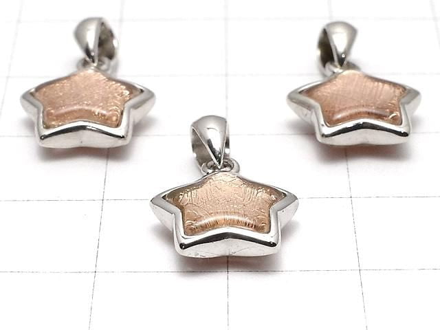 Meteorite (Muonionalusta) Star Motif Pendant, 11x11mm, Pink Gold, Silver925