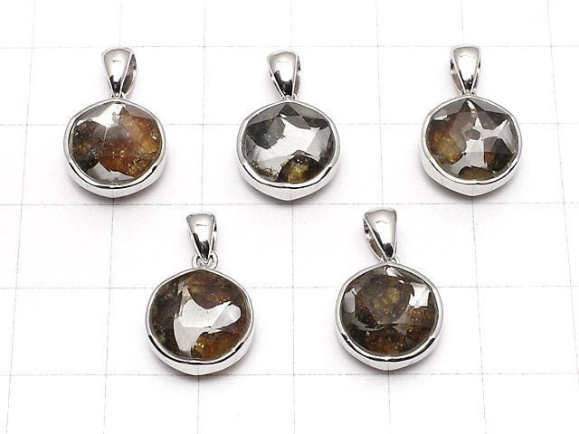 Kenya Sericho Pallasit Meteoriten Anhänger Beidseitig Finish 11mm Silber925