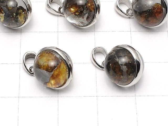 Pendentif Météorite Pallasite Sericho du Kenya Ronde 11mm Argent 925