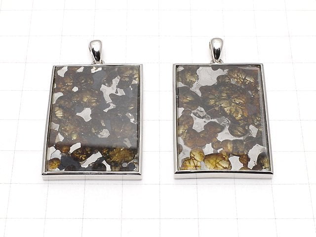 Kenya Sericho Pallasite Meteorite Rectangle Pendant 36x27mm Silver925