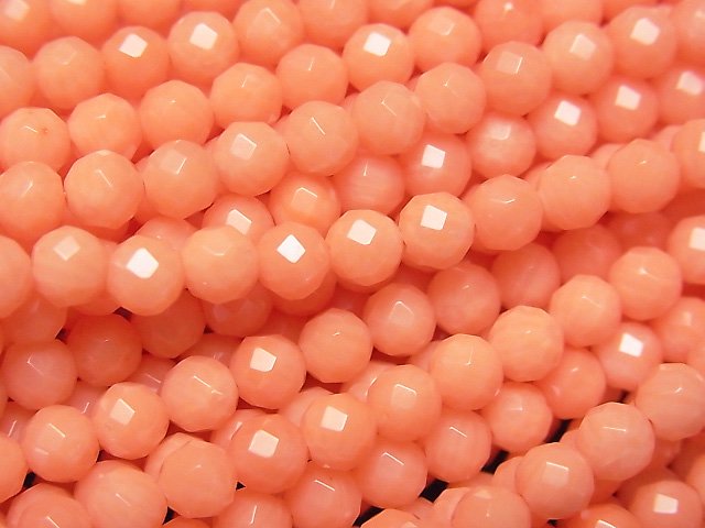 [Video]High Quality! Pink Orange Coral (Dyed) Faceted Round 4mm 1strand beads (aprx.15inch/37cm)