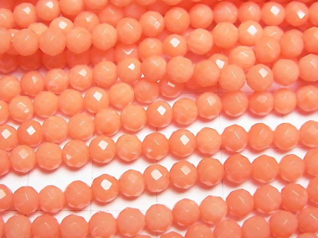 [Video]High Quality! Pink Orange Coral (Dyed) Faceted Round 4mm 1strand beads (aprx.15inch/37cm)