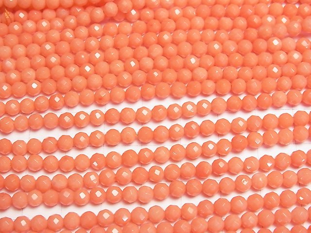 [Video]High Quality! Pink Orange Coral (Dyed) Faceted Round 4mm 1strand beads (aprx.15inch/37cm)