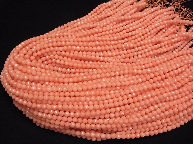 [Video]High Quality! Pink Orange Coral (Dyed) Faceted Round 4mm 1strand beads (aprx.15inch/37cm)